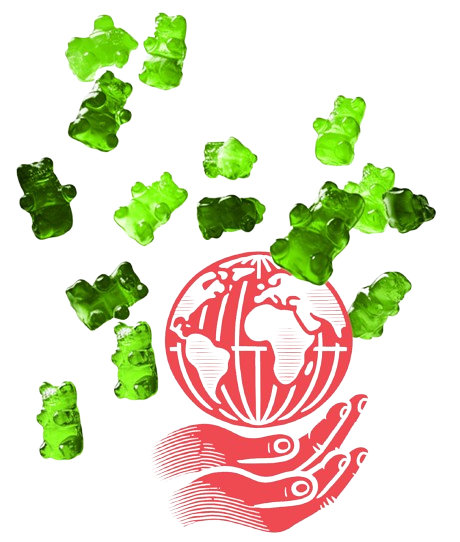 Gummies and globe in hand